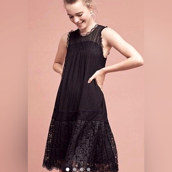 Anthropologie | Floreat Sleeveless Melia Black Lace Dropped Waist Lace Dress - Picture 1 of 8